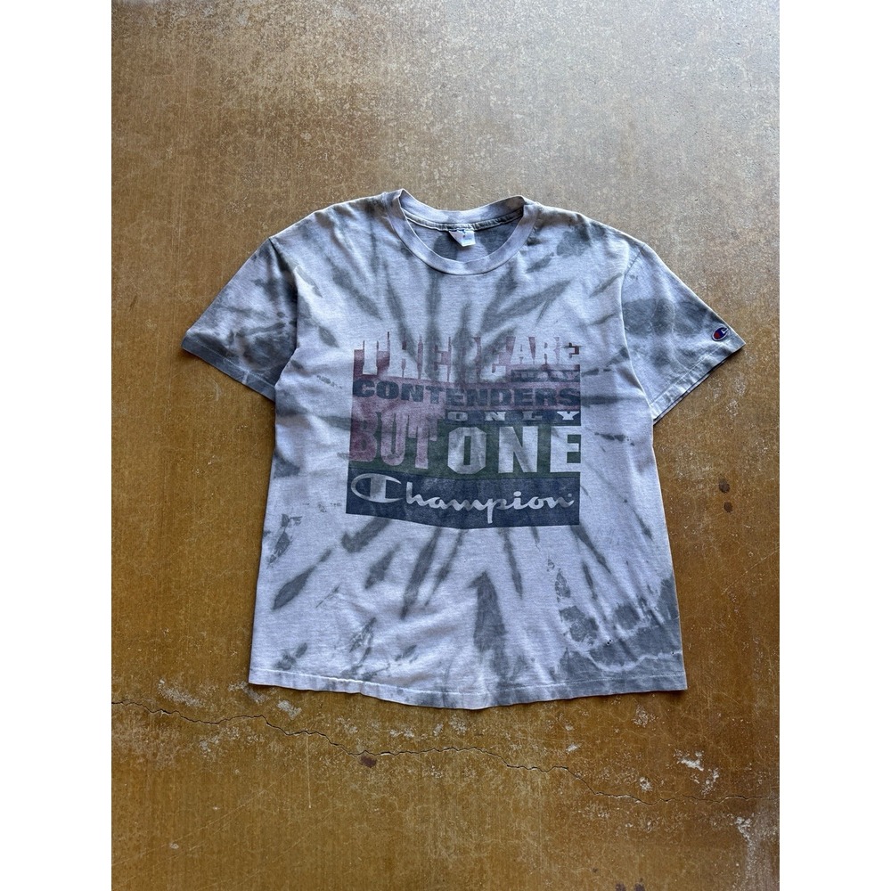 VTG 90s Champion Tie Dye T-Shirt Quote Only One Champion Mens Large Gray USA